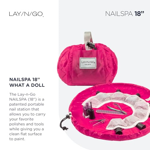 Lay-n-Go NailSpa 18″ Portable Nail Station Supplies & Cosmetic Lay Flat Organizer Bag— Travel Manicure Kit w/Mesh Pockets & Machine Washable (Pink) - color: What A Doll (Pink)