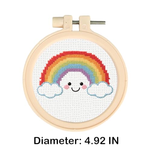 57lilina Cross Stitch Kits for Kids, 6 Set Easy Beginner Embroidery Pattern - color: Heart+ Sun+ Mermaid+ Cat+ Rainbow+ Moon