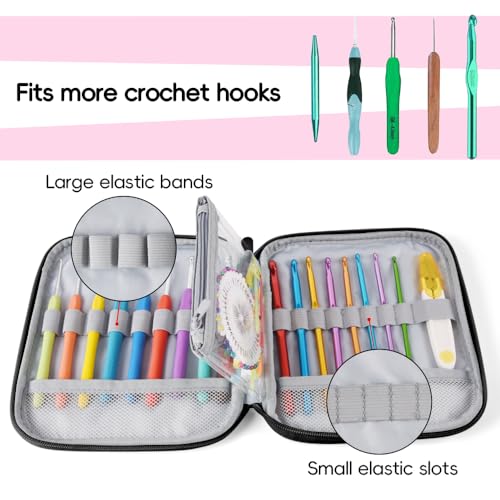 Crochet Hook Case,Portable Zipper Storage Organizer Bag for Crochet Hooks, Knitting Needles, Project & Sewing Supplies, Lightweight,Easy to Hold (No Accessories Included).Pink Flower - color: pink flower