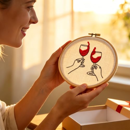 Crafmanoe Romance Embroidery Kits for Beginners Adults, Hand Embroidery Starters Kits, Stamped Cross Stitch Kits for Adults Anniversary Valentine's Day Gifts, Embroidery Hoop, Thread & Video Tutorial - color: H2112, size: 6.3Inch