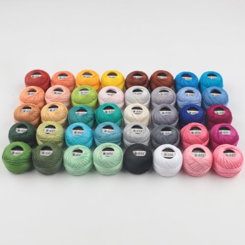 Double Mercerized Egyptian Long Staple Cotton Pearl Thread Size 8 40 Balls/Set 87 Yards per Ball Rainbow Color Embroidery Thread for Hand Embroidery, Sashiko, Crochet Knitting (40 Colors-2) - color: 40 Colors-2