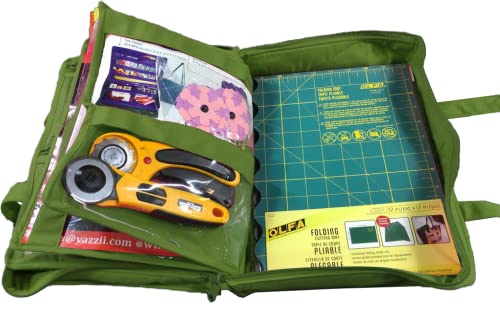 Yazzii Quilter’s Project Bag with 19 Pockets - Portable Storage Craft Bag Organizer - Multipurpose Storage Organizer for Quilting, Patchwork, Embroidery, Needlework Green - color: Green