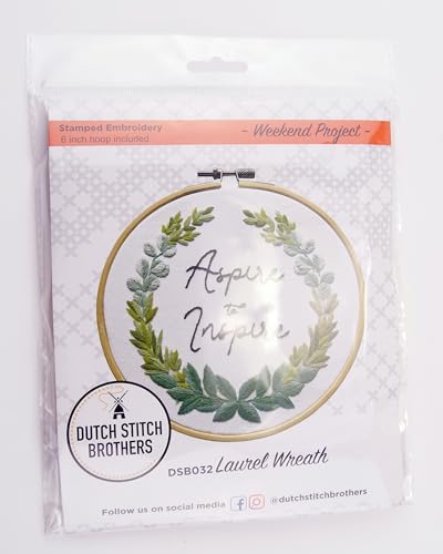 DUTCH STITCH BROTHERS Aspire Embroidery Starter Kit with Pattern and Instructions. Stamped Embroidery Kits with Embroidery Clothes with Pattern. 6" Embroidery Hoop - color: DSB032 Stamped fabric