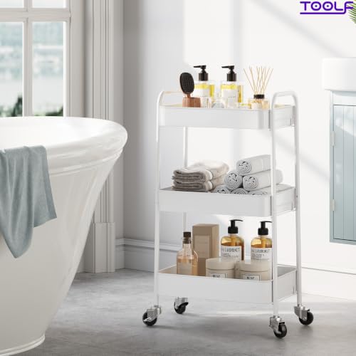 TOOLF 3 Tier Metal Rolling Cart, Utility Storage Cart with Wheels, White - color: White, size: 3-Tier