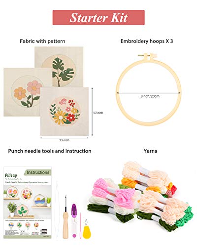 Pllieay 3 Set Punch Needle Embroidery Starter Kits Include Instruction - size: 3 Style