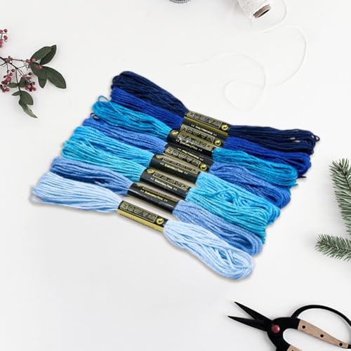 16 Skeins 131 Yards Embroidery Thread Friendship Bracelets String Cross Stitch Threads Cotton Floss Yarn 6 Ply 1.2mm for DIY Making Sewing Needlework Knitting Stitching Craft Supply Blue - color: Blue