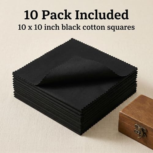 iNee Embroidery Fabric Squares Cotton, 10 Squares of 10 x 10-inch, Black - color: Black