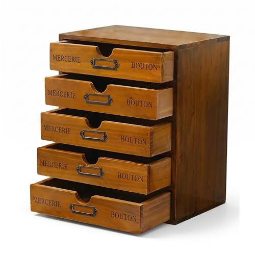 Vintage 5-Drawer Wooden Desk Organizer - Craft Storage - Rustic Shelf Drawer - Home Bedazzling, Rhinestone Organizers and Accessories - Embroidery Floss - Apothecary Cabinet, Art Storage I Stackable - size: 5 Drawer