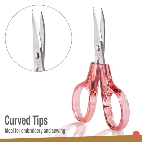 Beaditive Detail Craft Scissors Set (2 pcs) Curved and Straight, Sharp, Compact | Sewing, Embroidery, Paper Cutting, Crafting | Stainless Steel | Protective Cover (Blue&Pink) - color: Blue