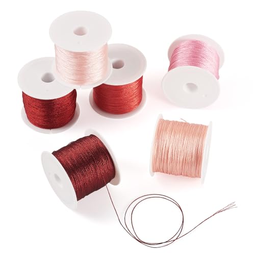 KISSITTY 328 Yards 6 Rolls Polyester Braided Metallic Thread Embroidery Threads Jewelry Beading Thread Thin Beading String for Jewelry Making Embroidery DIY Braided Bracelets Sewing Craft Bead Weaving - style: Assorted 2