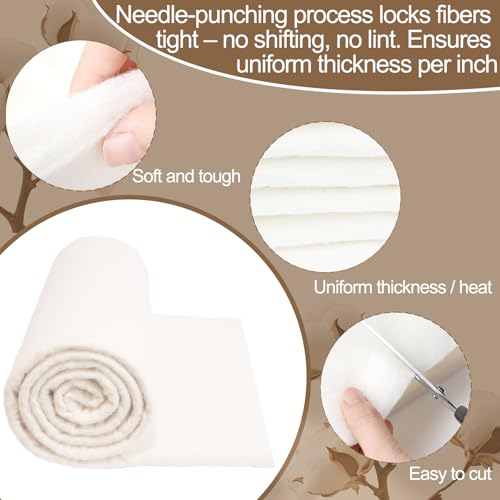 Natural Cotton Batting for Quilting - 150g/m² Lightweight, 40"x40" - Crafting Material for Blankets, DIY Projects, Home Decor - size: 40 x 40 Inch