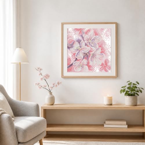 Stamped Cross Stitch Kits for Beginners- Full Set of Pink Peach Blossom Embroidery for Adults,11 CT 3 Strands DIY Patterns Counted Arts Craft 12.6×13 inch - color: Pink peach blossom