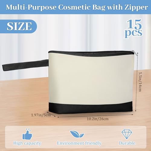 Silkfly 15 Pcs Cotton Canvas Makeup Bags Cosmetic Zipper Bags 10.2 x 5.5 x 2'' Blank DIY Pouch Bulk Pencil Case with Bottom Travel Toiletry Pouch for Women Craft Decor Gift (Classic Color) - color: Classic Color