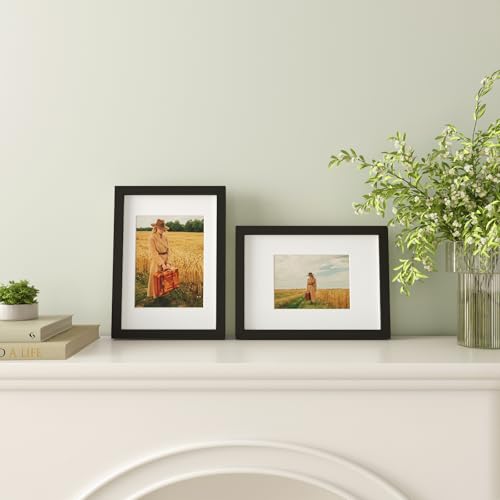 Egofine A4 Picture Frame Black Covered by Plexiglass Made of Solid Wood, Display Pictures 4x6/6x8 with Mat or A4 Without Mat for Table Top and Wall Mounting - color: Black, size: A4