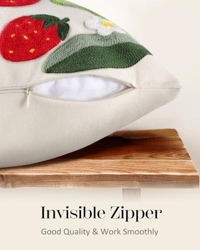Embroidered Throw Pillow Cover, 18x18 Inch, Strawberry Leaves - color: Leaf Strawberry, size: 18" x 18" (Pack of 1)