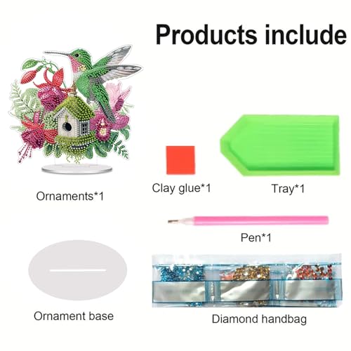 POETRYDRAW Diamond Art Ornament Desktop Kit Bird Flower, Stand Up Diamonds Painting Ornament for Adults, 5D DIY Special Diamond Gem Craft Tabletop Placement Board Kit - color: Bird Flower