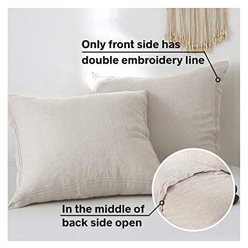 Simple&Opulence 100% French Linen Euro Shams with Embroidery (26'' x 26'') - Pack of 2 - Pre Washed Solid Color Natural Flax Soft Breathable - Linen - color: Linen, size: Euro Shams