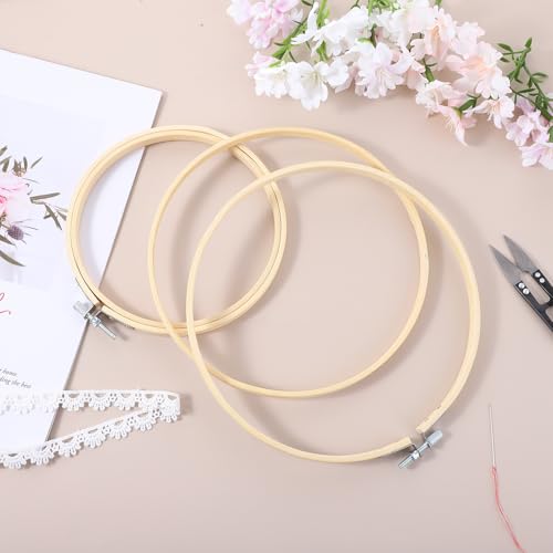 2 Pcs Wooden Embroidery Hoop, 6 Inch 8 inch Bamboo Embroidery Hoops Frame Circle Cross Stitch Hoop Ring for Art Craft Sewing DIY Decoration Home Ornaments - size: 6in+8in