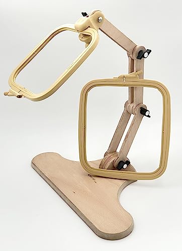 Nurge Adjustable Embroidery Table Stand and Embroidery Hoop Small-Medium , Cross Stitch Hoop Stand, Embroidery Hoop Holder. Hand Polished Natural Wood (Stand + No:2-3)