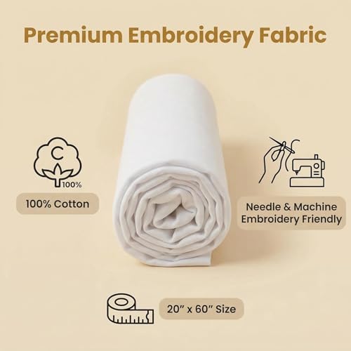 iNee 100% Cotton Fabric for Embroidery, 20 by 60-Inch, White - color: White