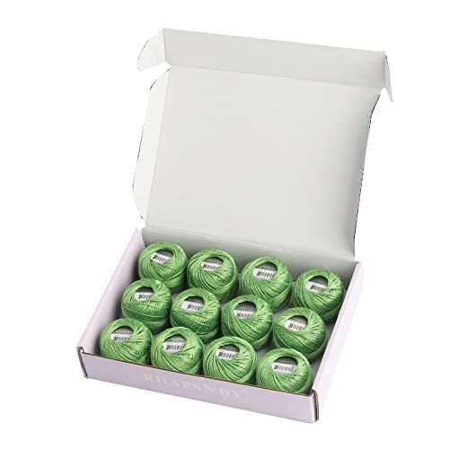 Rhapsody Pearl Cotton Thread Size 8 Crochet Thread Perle 12 Balls Set Hand Knitting, Embroidery, Sashiko, Cross-Stitch, Sewing, Needlepoint, DIY, Quilting (Chartreuse, Col. 648) - color: Chartreuse, Col. 648