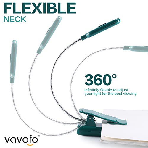 VAVOFO Rechargeable Book Light for Reading in Bed Kids, 7 LED Reading Light with 9-Level Warm Cool White Daylight, Eye Care Lamp with Power Indicator for Bookworms (Green) - color: Green