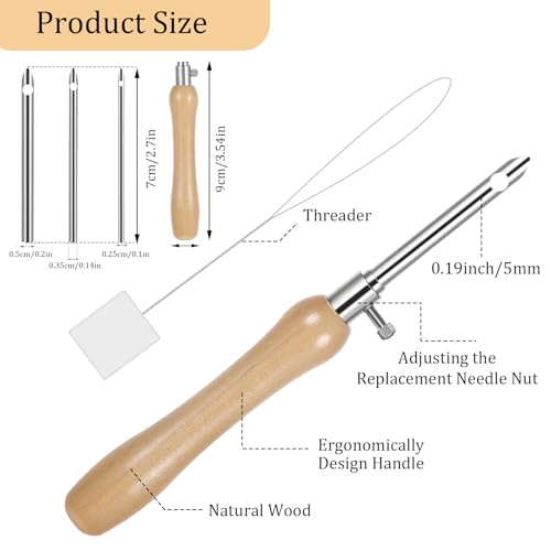 Oruola 5pcs Punch Needles, Lavor Punch Needle Set for Beginner DIY Craft Floss Cross Stitching Embroidery Tools,2.5/3.5/5mm Metal Tubes Wooden Punch Needle Tool and Punch Needle Threader