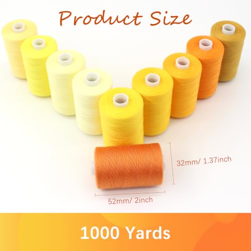 Sewing Thread 10 Color Sewing Industrial Purpose 1000 Yards Per Spool 40S/2 Polyester for DIY Sewing Machine,Embroidery Machine,Hand Sewing (Yellow) - color: Yellow