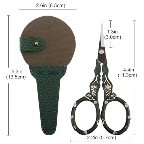 YOUGUOM Crochet Stitch Scissors with Cover, Small Crafting Shears - color: Golden Green