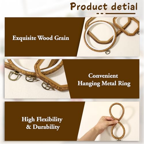HANLANXUE 9 Pcs Large Embroidery Hoop Frame Set, 4 Shape Round, Oval, Rectangle and Octagonal Decorative Imitated Wood Display Frame for DIY Sewing Craft Hanging Ornaments