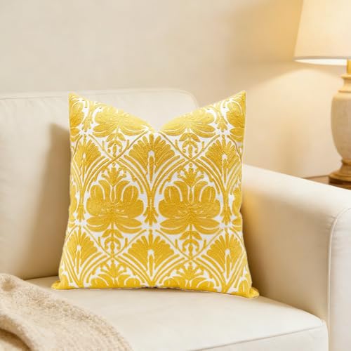 Slow Cow Embroidered Throw Pillow Cover 18 x 18 Inch Yellow - color: Yellow Rose, size: 18" x 18" (Pack of 1)