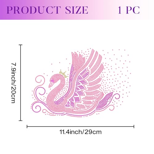 1 Pc Pink Swan Pattern Rhinestone Iron on Hotfix Transfer Decal, Bling DIY Patch Clothing Repair Applique T-Shirt Vest Shoes Hat Jacket Decor Clothing DIY Accessories - style: Pink Swan