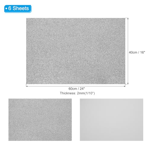 PATIKIL 2mm(1/10") Thick Non Adhesive Glitter Foam Sheet 16x24inch(40x60cm) Gray, EVA Shiny Foam Board for Craft, 6 Pcs - color: Gray