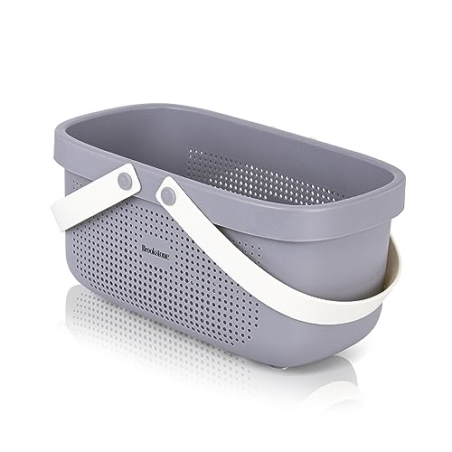 Brookstone Modern Large Portable Shower Caddy with Soft Silicone Carrying Handle, Bathroom Organizer Basket, Plastic Bath Tote and Shower Organizer, Quick Dry Drainage Holes, BPA Free, Grey - color: Gray / Charcoal