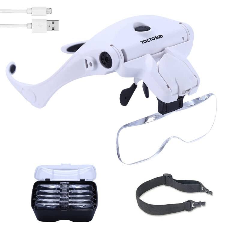 YOCTOSUN Magnifying Glass with Light, LED Head Magnifier 5 Lenses 1.0X-3.5X - style: Led Head Magnifier