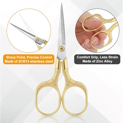 Small Embroidery Scissors,Set of 2 Sewing & Craft Scissors for Precision Cutting,Stainless Steel Fabric Paper Scissor,Gold & Silver