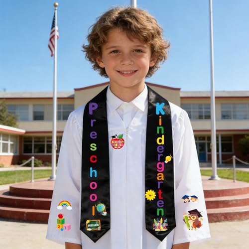 Rngmsi Dtf Transfers Ready to Press - 6 Pcs Kindergarten Graduation Iron on Patches for Sash, Preschool Iron on Stickers, Letter Heat Transfer Vinyl Decals for DIY Cap Gown - style: Kindergarten Graduation