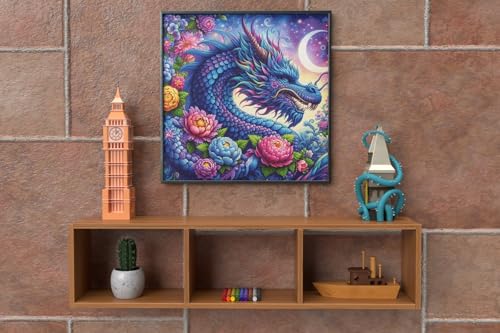 HKLIOPU Stamped Cross Stitch Kits - Dragon Embroidery Starter Kit for Adult Beginners, 11CT Needlepoint Cross-Stitch Patterns Dimensions Kit Arts and Crafts 16X 16 inch - color: USL-005