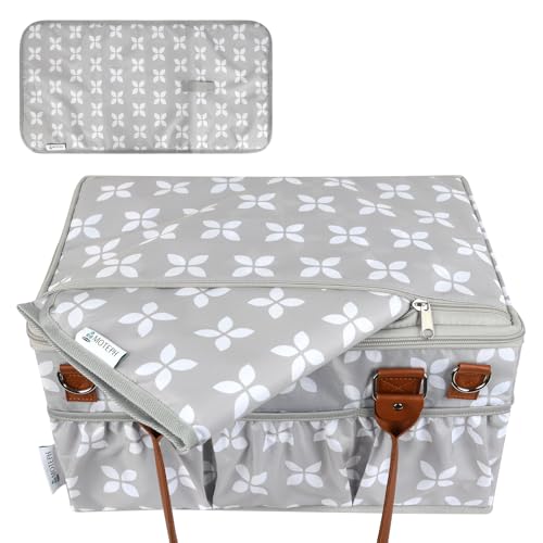Moteph Diaper Caddy with Changing Mat, Large Baby Diaper Caddy Organizer with Lid, Portable Organizer Basket for Nursery and Car, Shoulder Strap and Pacifier Organizer - style: Deluxe Set