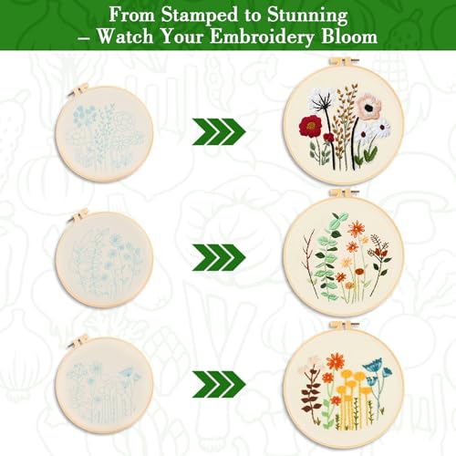 RAINFLOW 3 Pack Embroidery Kit for Beginners - Stamped Cross Stitch Kits
