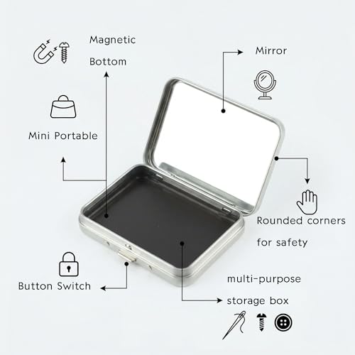 2Pcs Magnetic Needle Holder Case, Built-in Magnet Storage Box for Sewing Craft Knitting Embroidery Organizers, Secures Needles Pins Needlepoint Scissors Under 3.2inch/8.1cm(Silver) - color: Silver