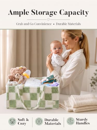 Baby Diaper Caddy Organizer with Waterproof Changing Pad, Checkered Green - color: 6/ Checkered Green Diaper Caddy with changing pad