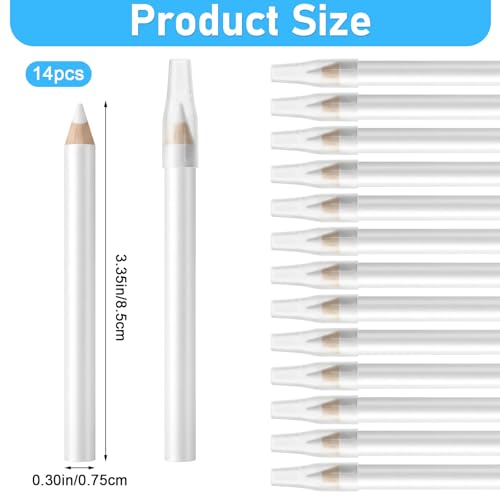 14Pcs Fabric Chalk Pencil for Sewing, Ymapinc Water Soluble White Pencil with Tip Caps, Tailors Marking Tools, Washable White Markers, Chalk for Dressmaking Quilting DIY Craft Supplies