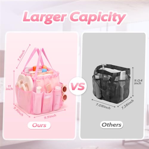 famichan Mesh Shower Caddy Portable with Drawstring, Dorm Room Essentials for College Students Girls, Large Shower Bag for Camping,Swimming,Gym,Travel,Bathroom - Pink - color: PINK