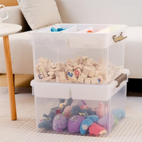 Citylife 32QT 2Packs Clear Craft Organizers and Storage Box with Tray - size: 32 Qt- 2 Pack