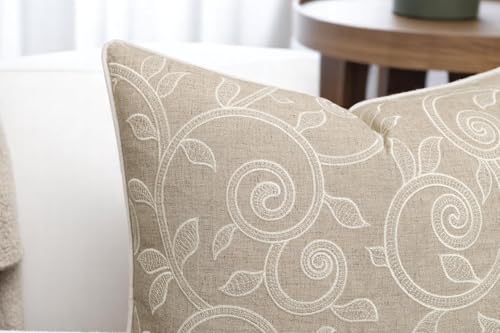 Scroll Vine Embroidered 20x20 Throw Pillow Cover, Natural - color: Natural-maurice Scroll, size: 20" x 20" (Pack of 1)