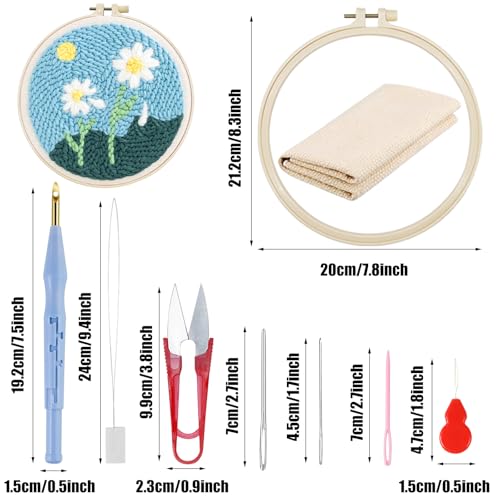 Woohome Punch Needle Kit Included Plastic Hoops, Punch Needle Cloth, Color Yarn and Punch Needle Tools for Adults, Beginners (9.Tulips and Chrysanthemums) - color: Color 10