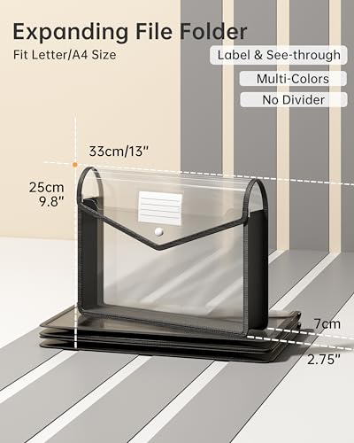 2 Pack Plastic Expanding File Folder, Fit Letter/A4 Size, Black - color: Black