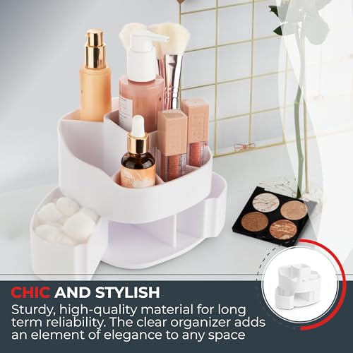 Masirs Small 360 Rotating Makeup Organizer, 5 Compartments, Square White - color: Square White