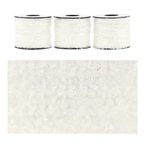 Artisanal Yarn Collection Multifiber Fancy Yarn for Knitting Crocheting Crafts DIY, Set of 3 Rolls (White with Transparent Beads) - color: White with Transparent Beads